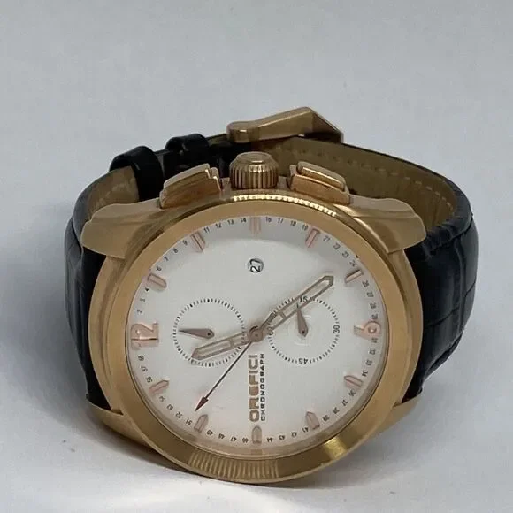 Orefici Classico 0158 Unisex Black Leather Analog White Dial Quartz Watch LJ434